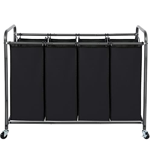 STO STO Laundry Sorter 4 Section, 4 Bag Clothes Hamper, Rolling Laundry Cart Basket with Heavy Duty Lockable Wheels and Removable Bag for Laundry Room, Bedroom, Closet, Black