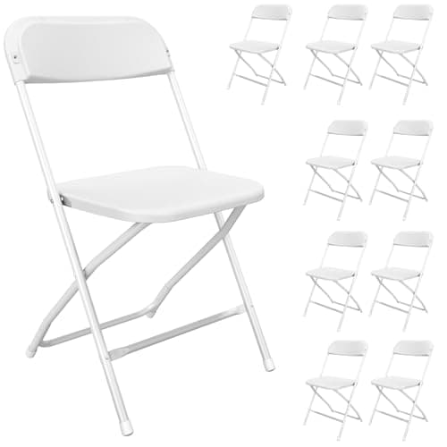 TRINEAR 10 Pack White Folding Chairs, Portable Party Chairs, Plastic Folding Chair,Stackable Commercial Seats with Steel Frame for Office Wedding Party Patio Dinning Events, 350lbs Capacity