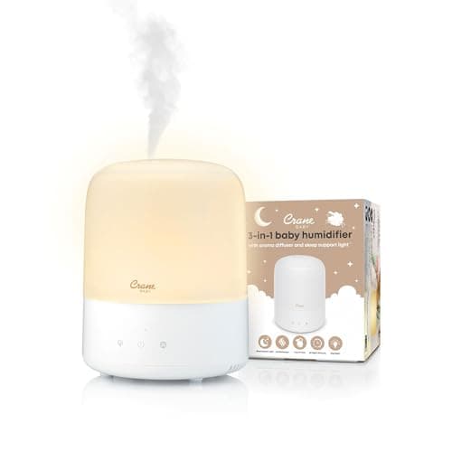 Crane Baby 3-In-1 Baby Humidifier Aroma Diffuser with Adjustable Nightlight, Auto-Shutoff, Humidifier for Baby Nursery, Baby Diffuser for Nursery