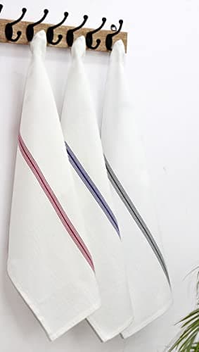 Cotton Craft - Scandia Stripe 12 Pack - Pure Cotton - Professional Commercial Restaurant Grade Kitchen Dish Tea Towel Cloth Napkins - Low Lint Sturdy Weave - Reusable - 16x28-30 Ounces - Charcoal 8