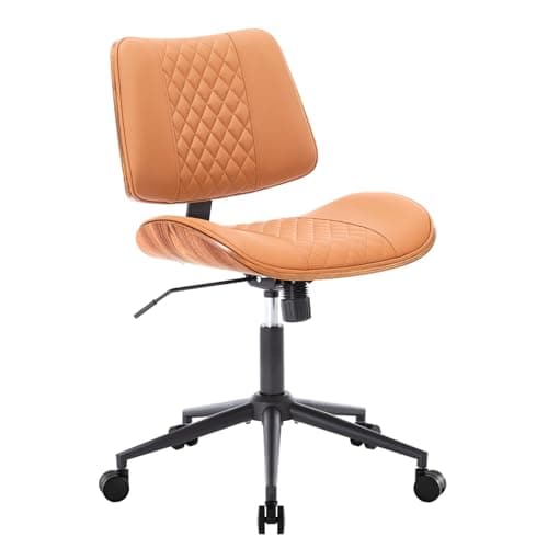 BERYTH Home Office Chair No Arms with Wheels, Adjustable Height PU Leather Mid Back, 360 Swivel Computer Small Desk Chair, Armless Modern Walnut Style for Office, Reading Meeting Room(Brown) 8