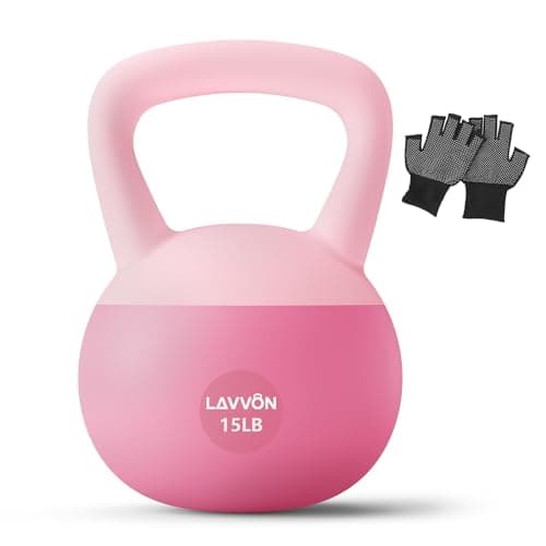 Soft Kettlebell - Cushioned Impact-Resistant Base and Anti-Slip, Kettle bell Anti-Slip Grip Weight for Home Workouts, Safe Strength Training Kettlebells Sets for Women & Men, With Non-slip Gloves (Pink, 15 LB)