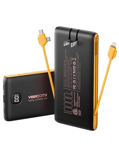 Portable Charger Power Bank Built in Cables and Wall Plug, 10000mAh Phone Battery Pack Fast Charging, USB C External Slim PowerBank, Travel Essentials Compatible with iPhone 17 16 15 14 Samsung iPad