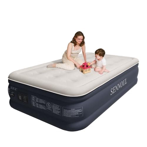 SENNOUL Twin Air Mattress with Built-in Pump,Fast & Easy Inflation/Deflation Inflatable Mattress, Foldable Blow Up Mattress with Storage Bag, Inflatable Bed for Home, Camping & Guests,16"/550lbs Max