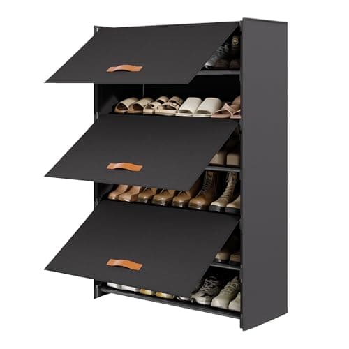 6-Tier Shoe Storage Cabinet with Hard Flip Doors, Holds 18–24 Pairs, Enclosed Dustproof Shoe Rack Organizer for Entryway, Closet & Bedroom, Space-Saving Shoe Shelf, Black, 27.8" x 12.0" x 41.9"