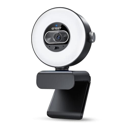 EMEET S600L 4K Webcam for Streaming with Ring Light, 4 Lighting Modes, Rainbow Effect, 1/2" Sensor, AI Imaging, 0.2S PDAF, 2 Mics, Dial Control, 4K Webcam with Light for OBS/Twitch/YouTube/Zoom/PC/Mac