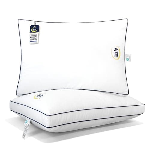 Serta Hotel Collection Bed Pillows Queen/Standard Size Set of 2, 400 Thread Count 100% Cotton Cover, Medium Firm, Support Gusseted Down Alternative Pillow for Back, Stomach or Side Sleepers, 18" x 26"