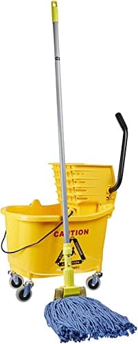 Amazon Basics Commercial Side Press Wringer Floor Cleaning Mop Bucket on Wheels, 35-Quart, Yellow 8