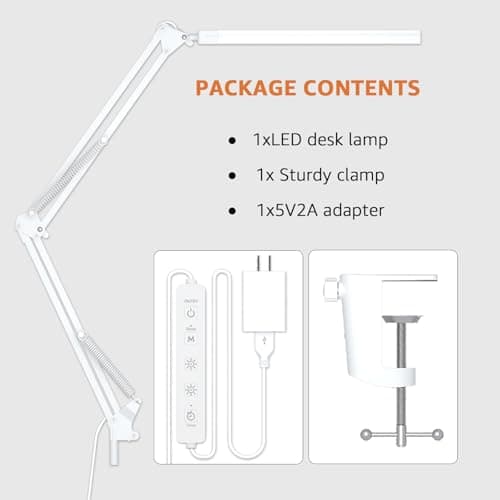 Upgrade Swing Arm LED Desk Lamp with Clamp, 80 LED Beads, 5 Color Modes & 11 Brightness Levels, 360° Adjustable Arm, Eye-Caring Light CRI95, Timer & Memory Function, for Office, Study, Crafting 9