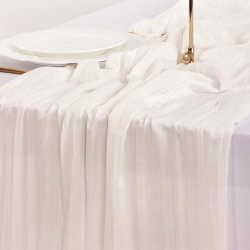 Socomi Ivory White Cheesecloth Table Runner Easter Spring Boho Rustic Gauze 120 inch 10FT Cheese Cloth Runner for Wedding Party Baby Shower Birthday Home Decor Holiday Decorations 6