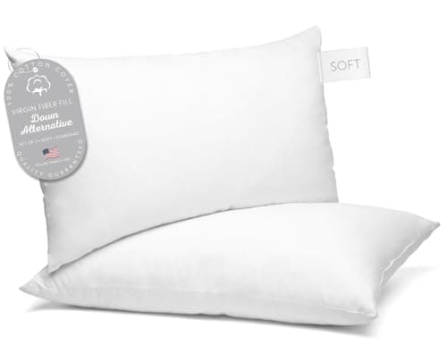 Digital Decor 100% Cotton Luxury Hotel Pillows Standard Size Set of 2, Cooling Down Alternative Bed Pillows for Sleeping, Hypoallergenic Soft Pillows for Side & Back Sleepers, Made in USA, 26" x 20"