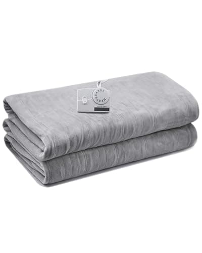 TCOMAKE Electric Heated Blanket Twin Size, Flannel Warm Blanket with 10 Heat Settings, 10 Hours Auto Shut Off, Fast Heating Warming Blankets, Machine Washable, Grey, 62 * 84 Inchs
