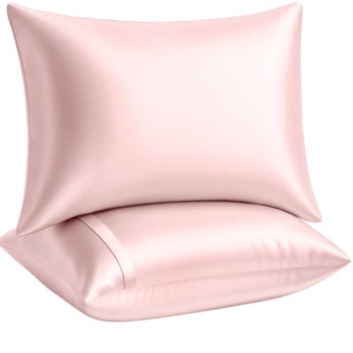 BLISSFORD Pink Satin Pillowcase with Zipper, for Hair and Skin Care, Feels Soft and Cool Like a Silk Pillowcase, Satin Pillow Cases 2 Pack, Slik Pillow Cover, Standard Size - Set of 2 9
