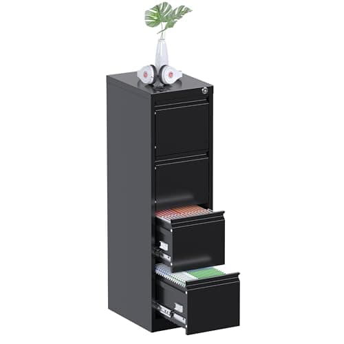 Aobabo 4 Drawer Filing Cabinet, Metal Storage Cabinet for Hanging Files, Steel Filing Cabinet for Home Office, 52.36in, Black