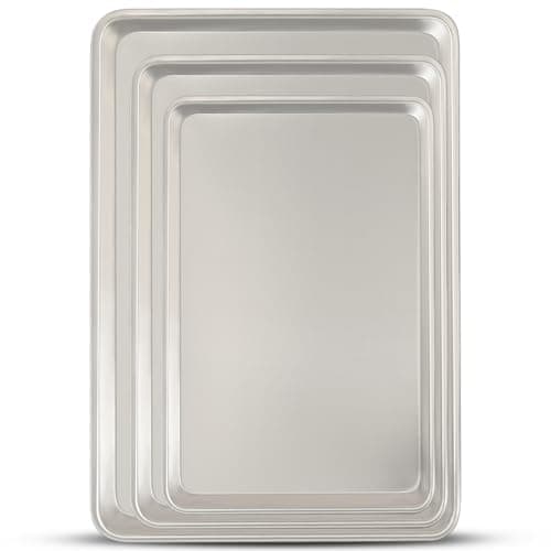 Baking Sheet Pan Set of 3, Commercial Quality Aluminum Cookie Sheets for Oven, Umite Chef Warp Resistant Baker's Half/Quarter/Jelly Roll Pans, Thick Cookie Tray Pans for Baking, Roasting