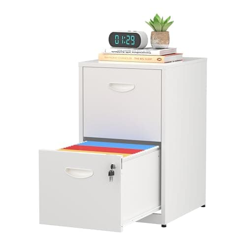 TIMELESS PIECES 2 Drawer File Cabinet with Lock,White Small Filing Cabinet for Home Office, Metal Vertical File Under Desk Cabinets for A4/Letter,Assembly Required