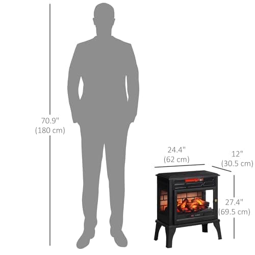 HOMCOM Electric Fireplace Stove, 24" Freestanding Electric Fireplace Infrared Heater with Remote, Adjustable 3D Flame Effect, Thermostat, Overheat Protection, 1000W/1500W, Black 7
