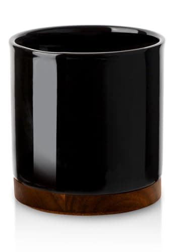 Nucookery 360° Rotating Utensil Holder, 7.2" Large Utensil Crock, White Ceramic Cooking Utensil Organizer with Countertop-Protection Cork Bottom for Farmhouse Kitchen Decor Gift (Black) 8