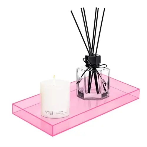 ROYALITA Acrylic Tray Bathroom Tray for Countertop, Guest Towel Holder Tray for Napkin Perfume Jewelry Makeup, Vanity Trays for Soap Dispenser, Aromatherapy, Cup & Candle, Pink