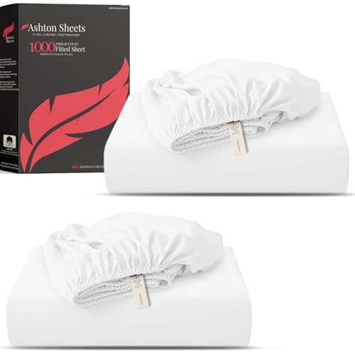 Ashton Sheets Luxury Egyptian Cotton Queen Fitted Sheet Pack of 2-1000-Thread-Count 16" Deep Pocket, Soft, Cooling, Sateen Weave, Extra Long Staple Queen Size - White