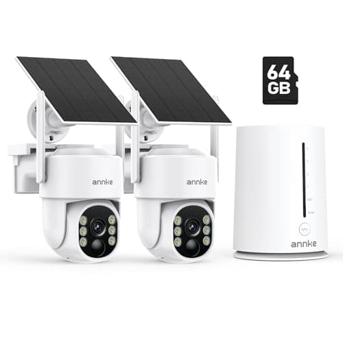 ANNKE 2.5K Wireless Security Camera Outdoor, 5MP 2-Cam Kit Solar Surveillance System, PIR Human Detection, 360° Pan&Tilt, Compatible with Alexa, Color Night Vision, No Monthly Fee, 64GB Memory Card
