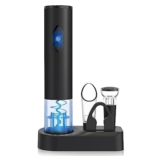 CIRCLE JOY Electric Wine Openers Set - Battery Powered Motorized Operated Cordless Automatic Corkscrew Opener Puller Kit with Attached Foil Cutter Stopper Wine Aerator Pourer, Black