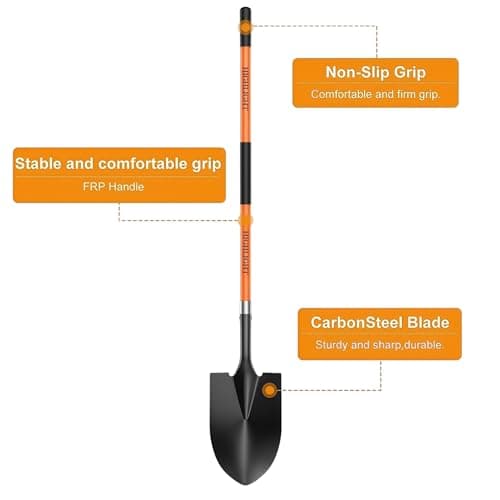 HIGHLIGHT Spade, Heavy Duty Gardening Shovel, Garden Shovel 56 inch for Digging, Round Shovel with D-Handle, for Garden,Beach, Snow, Fiberglass Handle (Orange) 8
