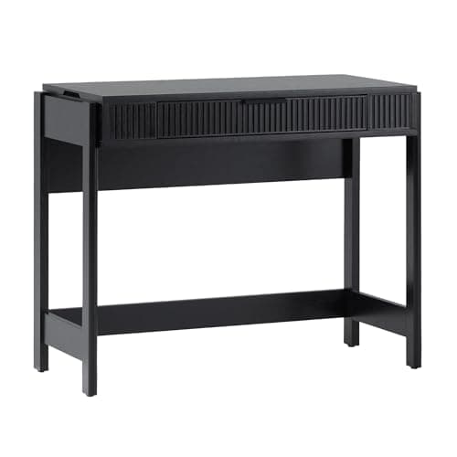 WALKER EDISON Transitional Style Furniture, Reeded Detail, Lift-Top Desk with Drawer and Storage Cubby, Sitting to Standing Desk, Soft Self-Close Desktop, 38”W x 16.75”D x 30”H, Black