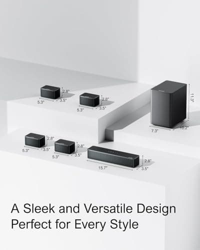 ULTIMEA 7.1 Sound Bars for TV, Virtual Surround Sound System, 410W Peak Power, App Control, Smart TV Soundbar with Wireless Subwoofer, 4 Wired Surround Speakers, Home Theater Sound System, 2025 9