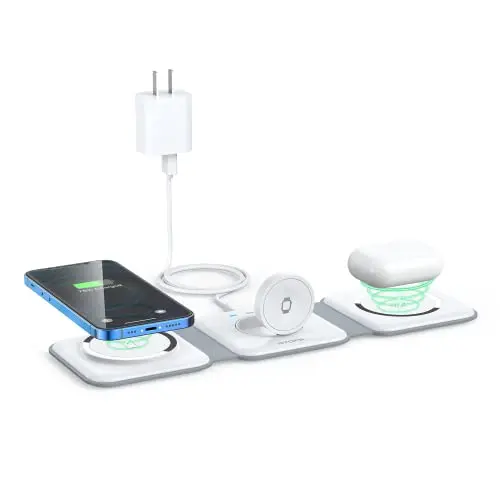 Wireless Charger 3 in 1,RTOPS Magnetic Travel Wireless Charging Station Multiple Devices,GaN 3 in 1 Charging Station,Compatible for iPhone16/15/14/13/Pro/Max,iWatch,AirPods4/3/2/Pro(Adapter Includes)