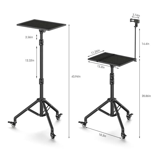 Black Projector Floor Stand with Wheels - Adjustable Height 29 to 44 Inches, Ideal for Office & Home, Portable Laptop Stand 5