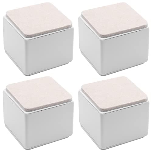 Bonsicoky 4 Pcs Self-Adhesive Furniture Bed Risers, Square Heavy Duty Carbon Steel Table Sofa Risers Adds 2" Height with Felt Pad,White