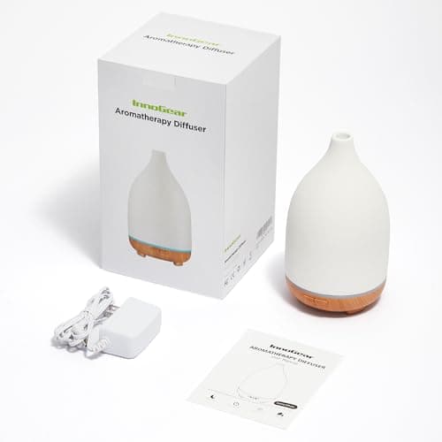 InnoGear Oil Diffuser, 150ML Ceramic Diffuser for Essential Oils Handcrafted Aromatherapy Diffuser Ultrasonic Cool Mist Humidifier with 2 Mist Modes Waterless Auto Off for Room Office, White 7