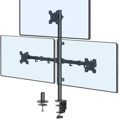 ErgoFocus Triple Monitor Stand, Desk Mount for Three Screens up to 32 Inch, Stacked Monitor Arm for 3 Monitors Max 17.6lbs per Arm, Height Adjustable, Tilt, Swivel VESA Mount 75/100x100mm