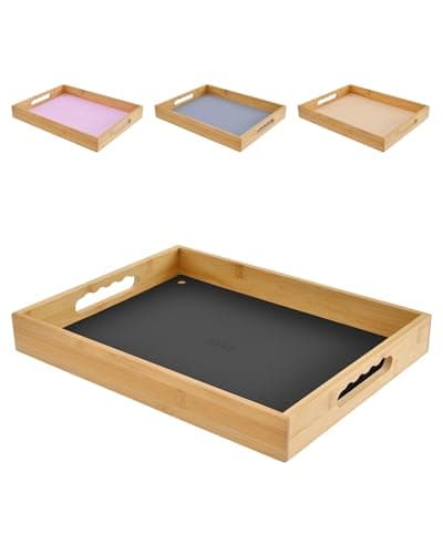 Bamboo Serving Tray, Breakfast in Bed Tray with Removable Silicone Mat, for Pantry Living Room Bathroom Tea Bar