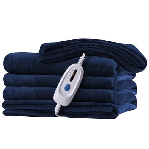 McJaw Electric Heated Blanket 72"x 84" Full Size, 4 Heating Levels and 10 Hours Auto Off, Lightweight and Breathable - Dark Blue