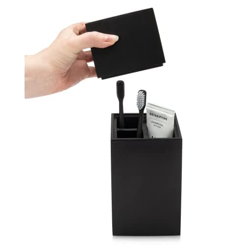 Essentra Home Toothbrush Holder with Lid, Elegant Matte Black Bathroom Toothbrush & Toothpaste Organizer – Matte Black Collection 2