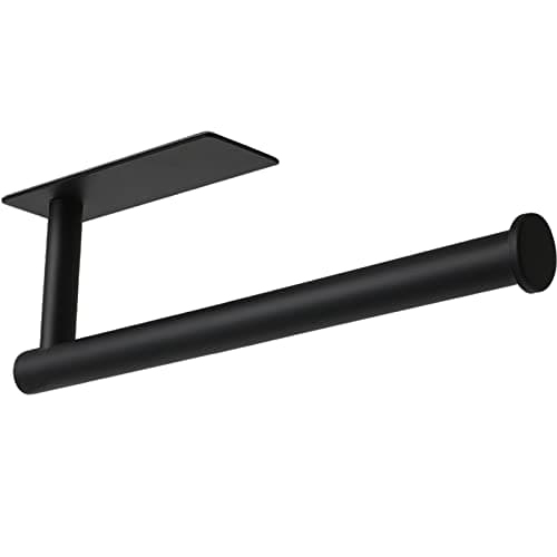 theaoo Paper Towel Holder - Under Cabinet Paper Towel Holder for Kitchen, Adhesive Paper Towel Roll Rack for Bathroom Towel, Wall Mounted Matte Black Paper Towel Rack, SUS304 Stainless Steel(1, Black)