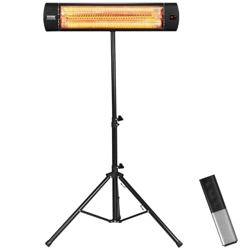 VEVOR Infrared Heater, 1500W Remote Control Electric Space Heater, LED Screen Patio Heater w/ 3 Speeds & Timer, Outdoor/Outdoor for Porch,Dining Room,Studio, with Stand & Mount to Ceiling/Wall,24 in L