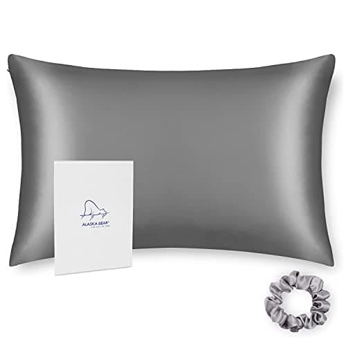 ALASKA BEAR Silk Pillowcase Men Women Beauty Anti Face Wrinkle Pillow Slip Case Real Mulberry Silk Queen Size with Zipper Closure (1pc, Iron Grey)