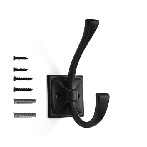 khtumeware Wall Hooks,5 Pack Coat Hooks Hardware Towel Hooks for Hanging Coats Black Robe Hooks Wall Mounted with Screws for Key, Towel, Bags, Cup.