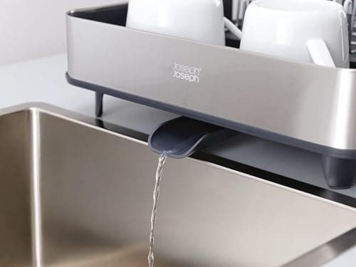 Joseph Joseph Extendable Dish Drying Rack with Dual Parts - Stainless Steel, Non-Scratch, Movable Utensil Drainer & Drainage Spout, Gray 5