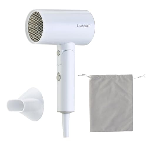 Licoseam Portable & Foldable Small Hair Dryer with Lightweight Design, 1600W Fast Drying Compact Hair Blow Dryer, White + Pouch