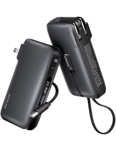 JOYFAR 1 Pack Portable Charger with Built-in USB-C Cable & Plug, 10,000mAh 5V/4.5A Power Bank Fast Charging 22.5W, Travel Essential Battery Pack 3 Output for iPhone 16/15 Series, Samsung Galaxy, iPad