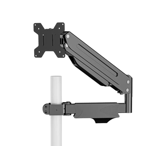 suptek Single Monitor Arm,Full Motion Pneumatic Pole Mount Arm for 17 to 32 inch Monitor Screens, Support Weight up to 22lbs,75mm and 100mm VESA Plate, Black