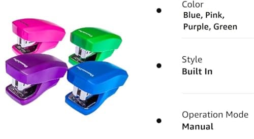 PraxxisPro - Aria Premium Back to School Mini Stapler Set of 4 - with Built-in Staple Removers, 2000 Standard Staples Included - for Office, School,Travel, Blue, Pink, Purple, Green, 5