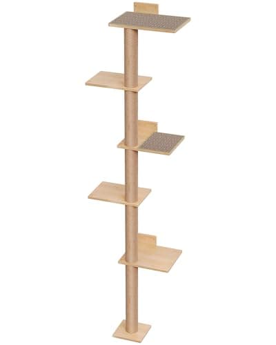 Aechonow Floor to Ceiling Cat Tree Wall Mounted, Tall & Sturdy Cat Tower for Large Cats, Cat Wall Shelves with Scratching Post and 2 Comfortable Mats for Cats Climb, Scratch and Lookout