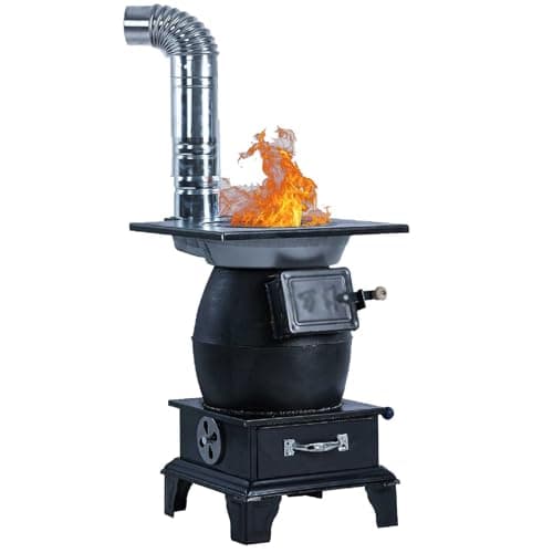 Indoor Wood-Burning Heating Stove, Thickened Cast Iron Rural Heating Stove, Smokeless Cooker,Energy Power Saving,for Tent, Shelter,Fishing, Heating And Cooking,With Smoke Pipe