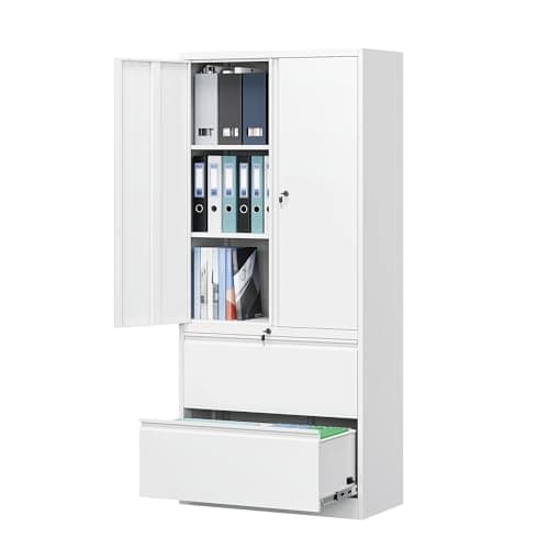 Letaya Metal Storage Cabinets for Home Office,File Cabinet-2 Drawers with Lock and Adjustable Shelves-Hang Legal/Letter/A4/F4 Size Filing-White