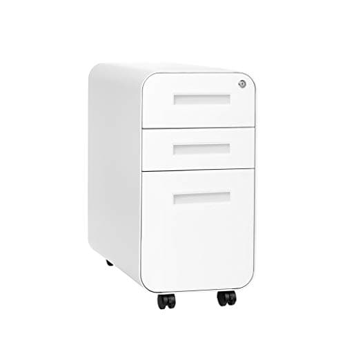 Laura Davidson Furniture Stockpile Slim 3-Drawer Mobile File Cabinet with Lock - Under Desk Metal Filing Cabinet, Legal/Letter File Folders, Wheels and Stationary Feet, Pre-Assembled, White